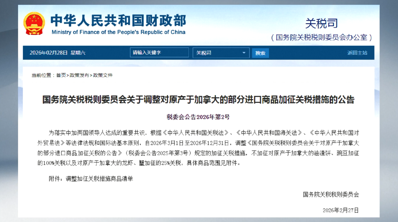 Tiongkok akan Tangguhkan Tarif Tambahan pada Impor Tertentu dari Kanada