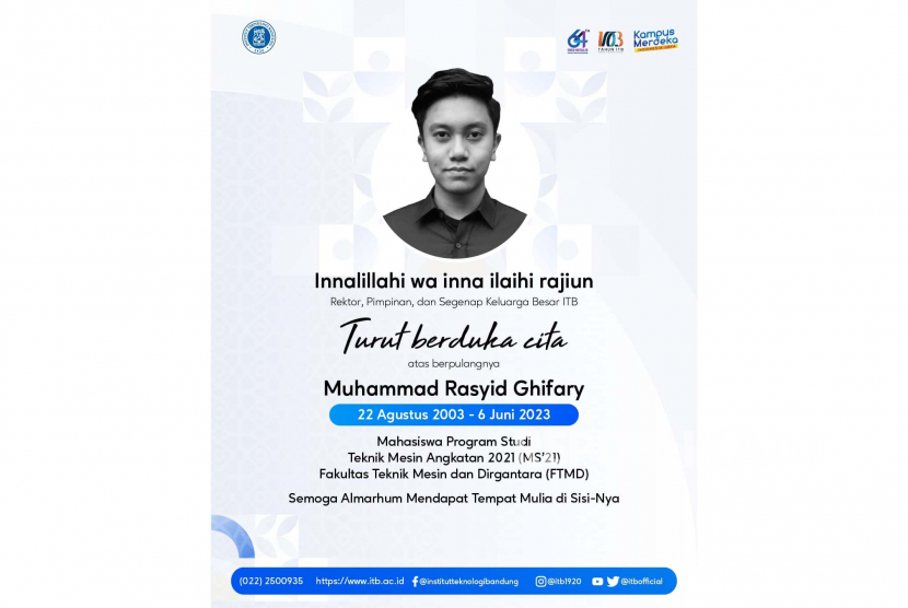 Institut Teknologi Bandung (ITB) melakukan investigasi atas meninggalnya seorang mahasiswa bernama Muhammad Rasyid Ghifary akibat kecelakaan saatuji coba pesawat nirawak (UAV) atau drone di Pangkalan TNI Angkatan Udara (Lanud) Sulaiman