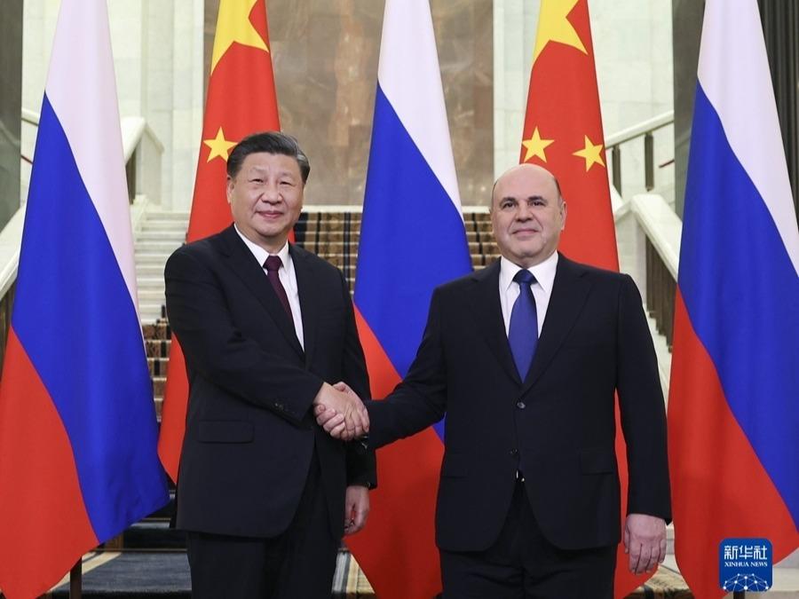 Presiden Tiongkok Xi Jinping menemui Perdana Menteri Rusia Mikhail Mishustin di Gedung Pemerintah Federasi Rusia