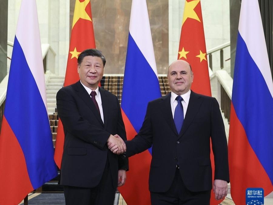 Presiden Tiongkok Xi Jinping menemui Perdana Menteri Rusia Mikhail Mishustin di Gedung Pemerintah Federasi Rusia