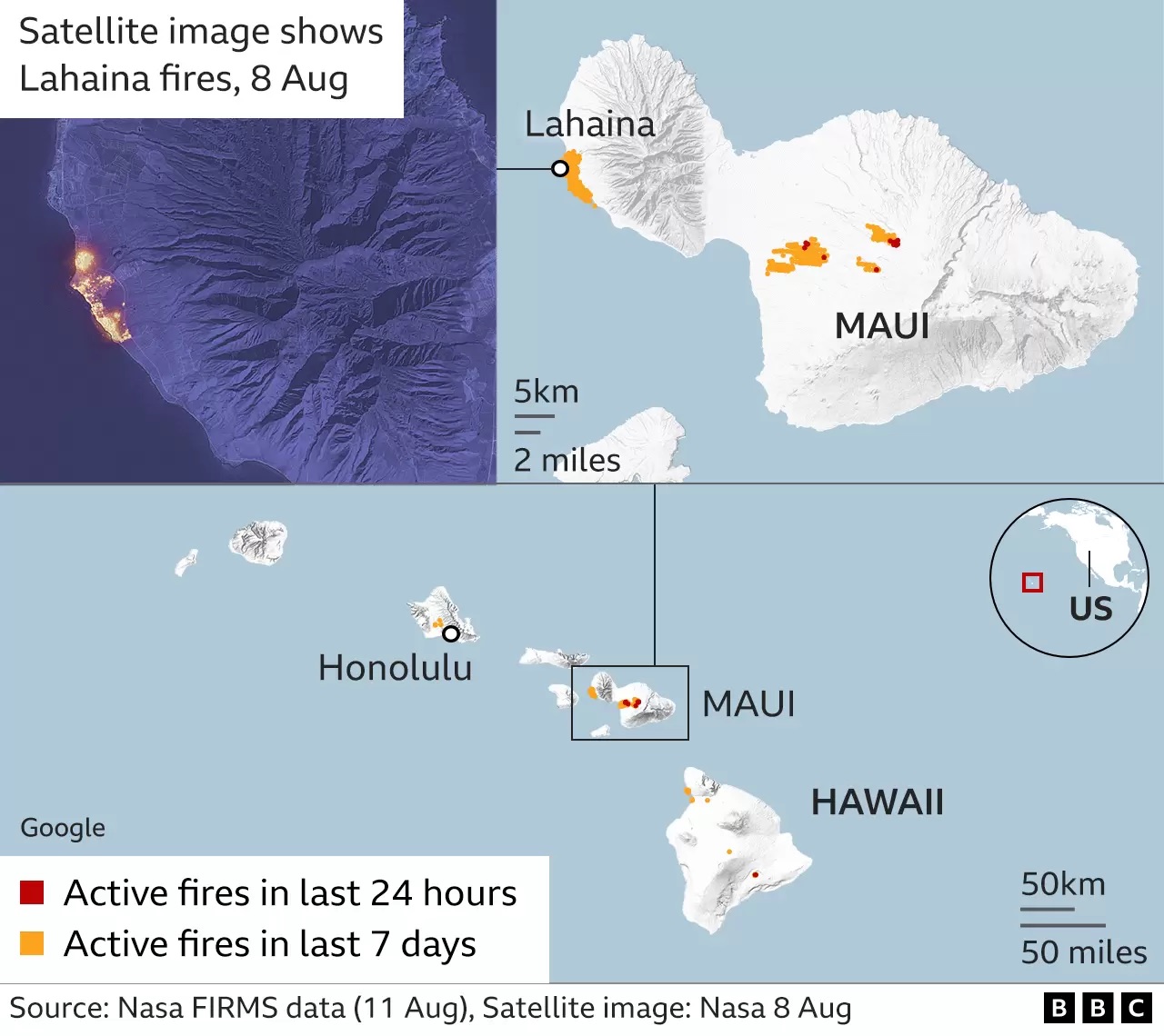 Kebakaran hutan di pulau Maui dan Big Island Hawaii