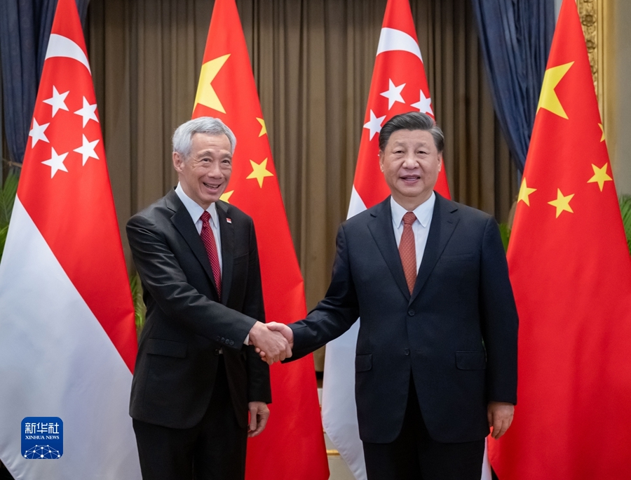 Xi Jinping menunjukkan menghadapi pandemi dan perubahan yang belum pernah ada sebelumnya hubungan Tiongkok-Singapura telah memelihara momentum perkembangan yang baik