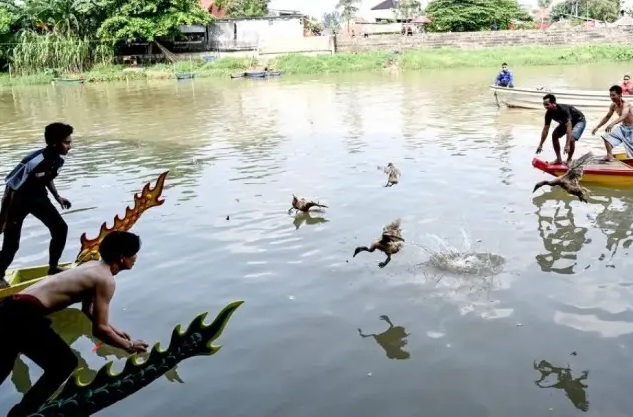 Tradisi yang dikenal sebagai Festival Duanwu ini dirayakan dengan beragam permainan khas seperti balap perahu naga permainan telur berdiri dan menangkap bebek