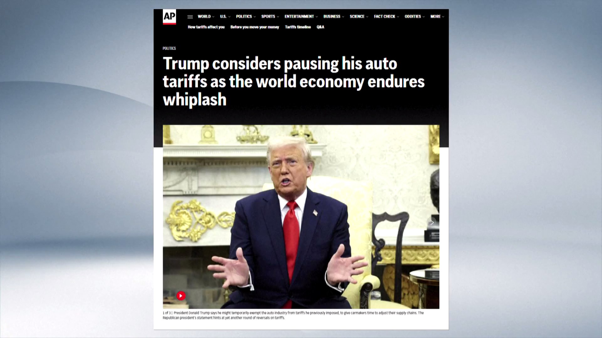 Presiden AS Donald Trump pada hari Senin mengisyaratkan bahwa ia mungkin akan membebaskan sementara industri otomotif dari tarif yang sebelumnya ia kenakan pada sektor tersebut