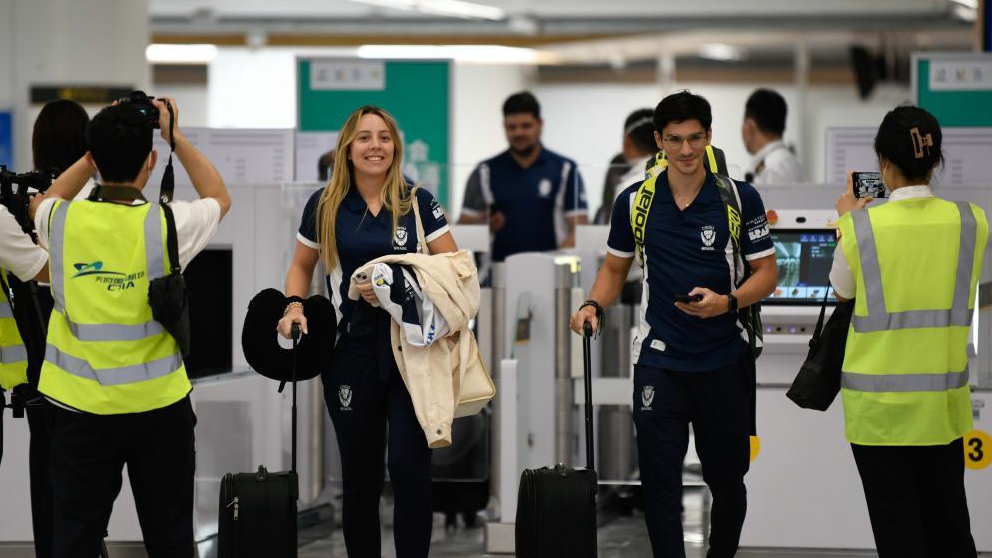 Tujuh ofisial delegasi Brasil untuk Pertandingan Universitas Dunia Musim Panas FISU ke-31 tiba di Bandara Internasional Chengdu Tianfu di Tiongkok barat daya sebagai gelombang pertama tamu luar negeri untuk acara tersebut